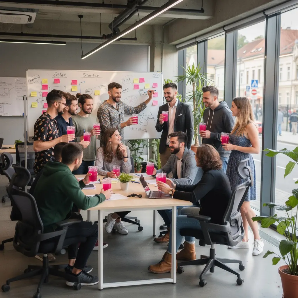 Rózsaszín tea a napfényben, mellette sárkánygyümölcs szeletek.