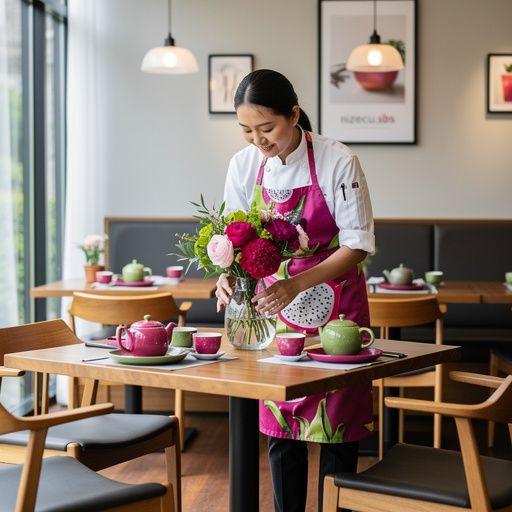 Finom sárkánygyümölcs tea, színes pohárban, asztalon elhelyezve.